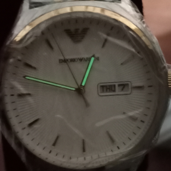 Emporio Armani Zeta AR11034 White Dial Gold Tone Bezel Metal Bracelet Mens Watch - Picture 11 of 15